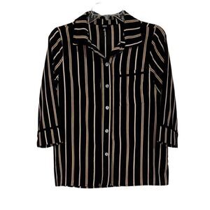 NWT LUCCA Couture Black Brown White Womens Small Blouse Button Front Faux Cuffs
